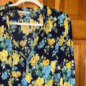 Counterparts Yellow and Blue 3/4 Sleeve Blouse with Mandarin Collar